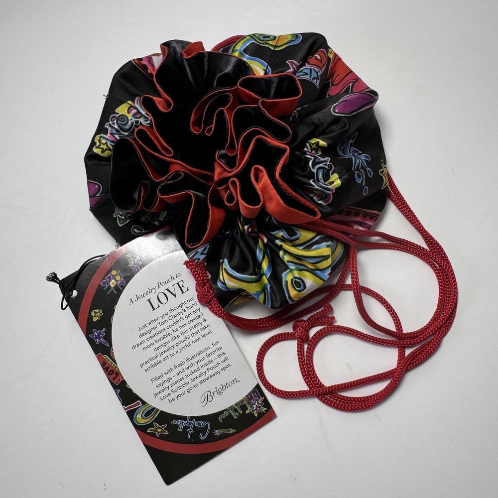 Brighton Jewelry Pouch Round Drawstring Black Satin Lined Travel Storage Bag